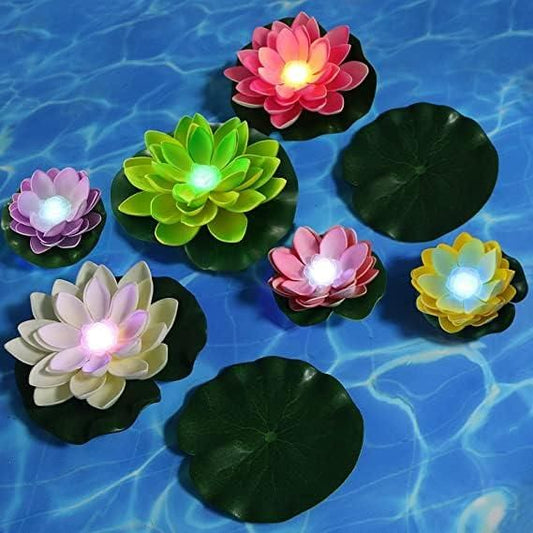 Lotus Flower Floating Diya Set with Water Sensor